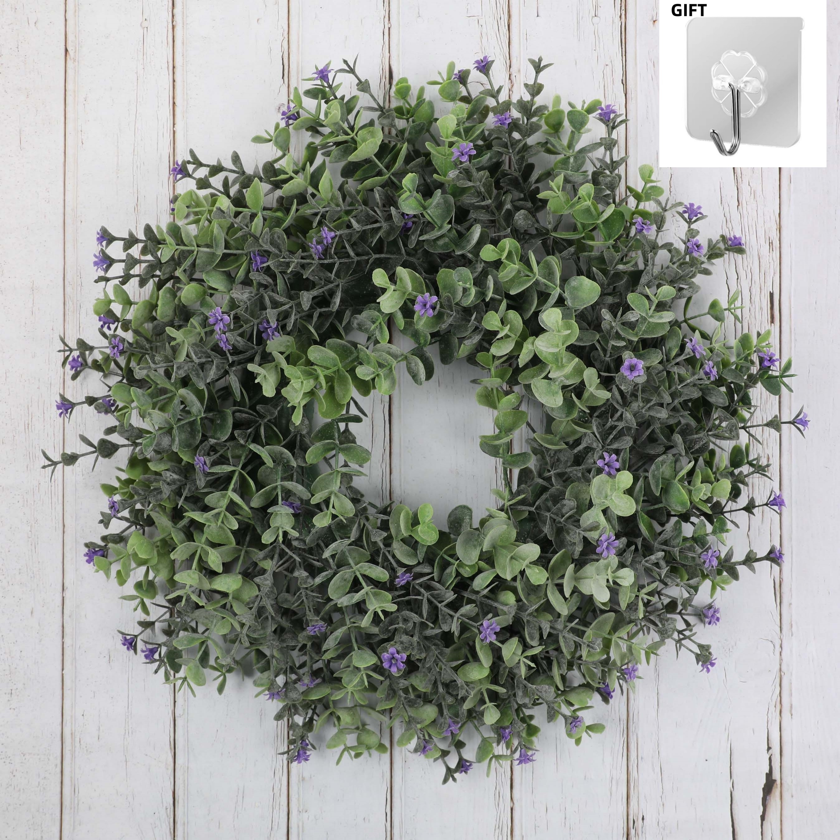 Image of French Country Style Faux Floral Wreath - Green & Purple, Perfect For Weddings, Parties & Holidays - Includes Hanging Hook