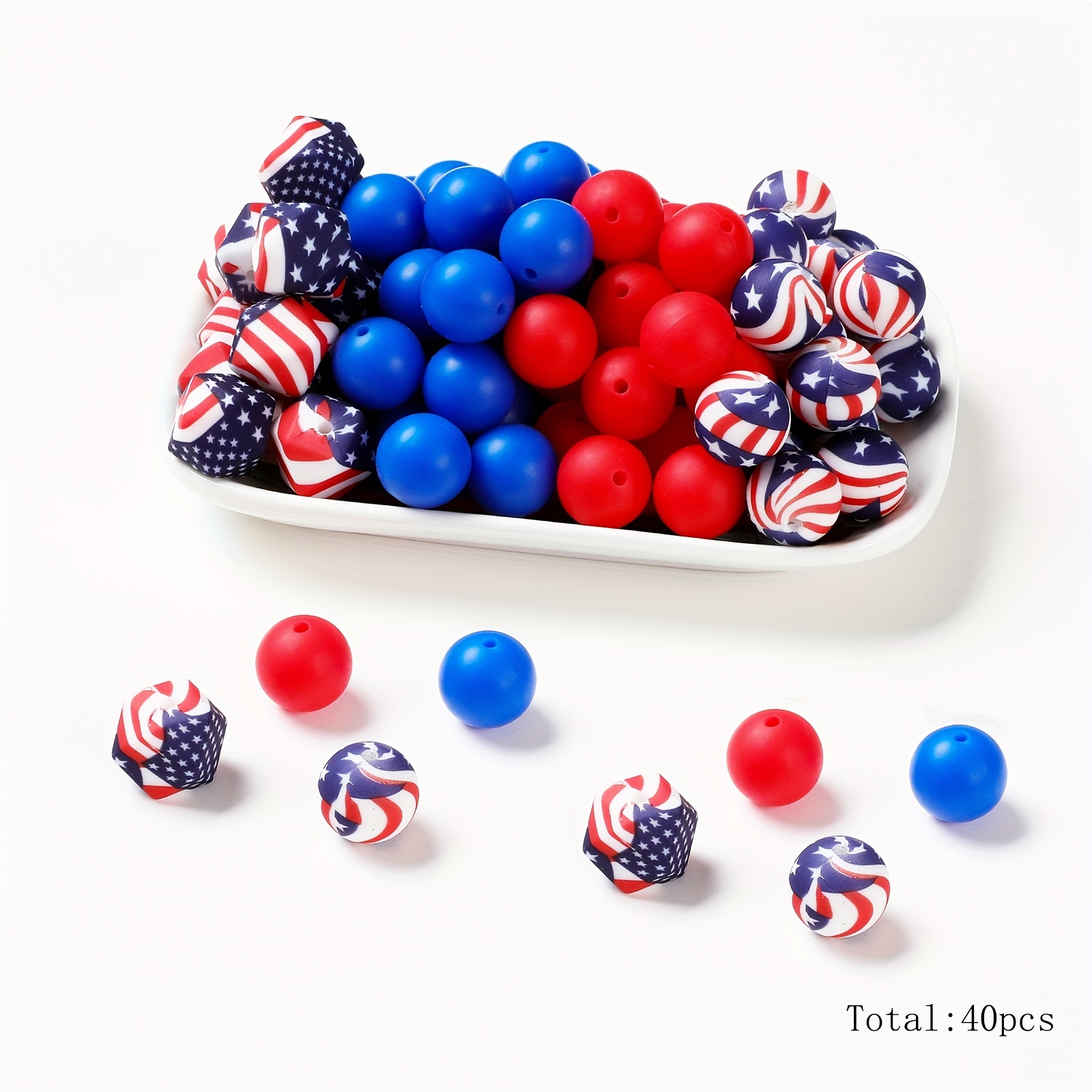 TEMU 40pcs 15mm Hexagonal Silicone Solid Color Flower Pattern Round Loose Bead Jewelry Making Diy Fashion Key Bag Chain Pen Decorative Bracelet Necklace Hanging Beaded Craft Supplies
