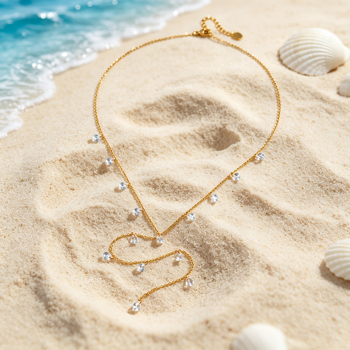Minimalist 18k Plated Stainless Steel Necklace with Clear Drop Charms