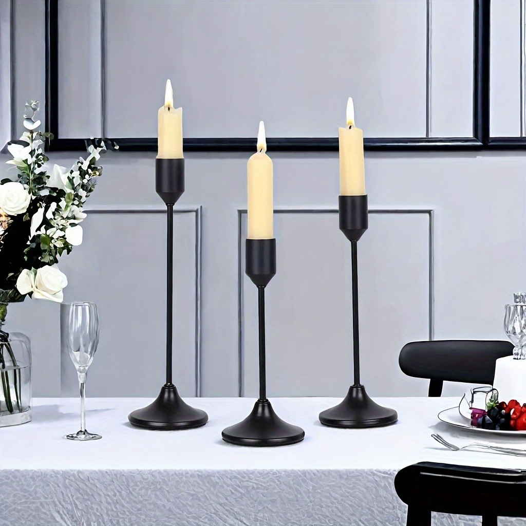 Image of 3pcs Minimalist Metal Candlestick, Table Candlestick, Wedding Decoration Candlestick, , Birthday Party Decoration, Valentine's Day Christmas Halloween Atmosphere Arrangement