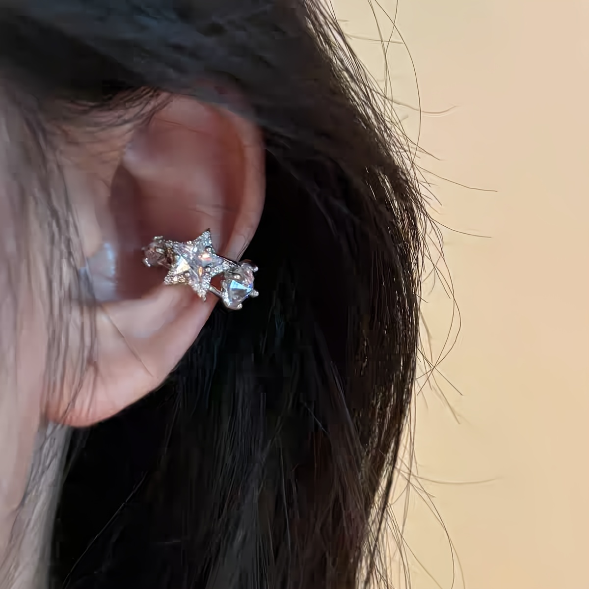 Image of A New Silvery Copper Product Full Of Synthetic Zirconia Five-pointed Star Without Pierced Earrings Temperament Clip Niche Earrings Inlaid Ear Bone Clip Women