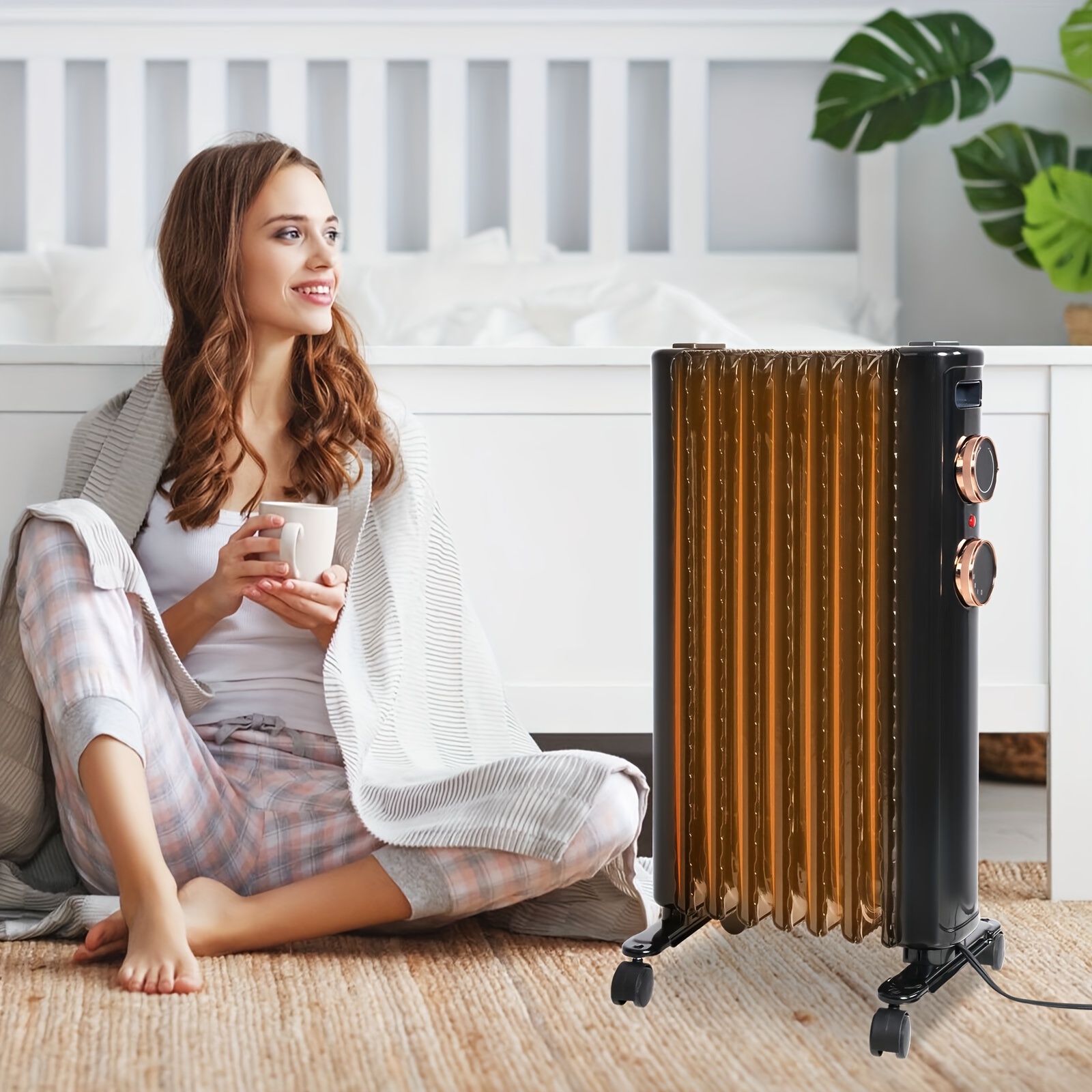 TEMU Luckyermore Portable Electric Space Heater With 3 Heating , 1500 W Oil-filled Radiator Heater With Universal Wheels, Tip-over & Protection For Home, Bedroom, And Office Use