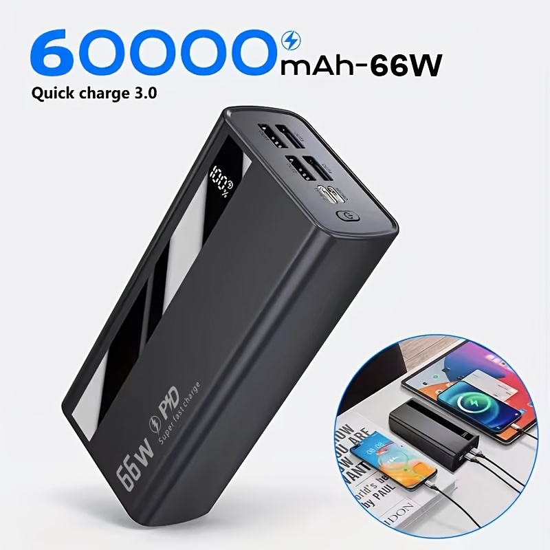 60000mah Power Bank, Super Fast Charging, Display, Lithium Polymer Battery, Large Capacity Power Bank, Can Charge Multiple Devices Simultaneously, Holiday Gift, Easy To Carry