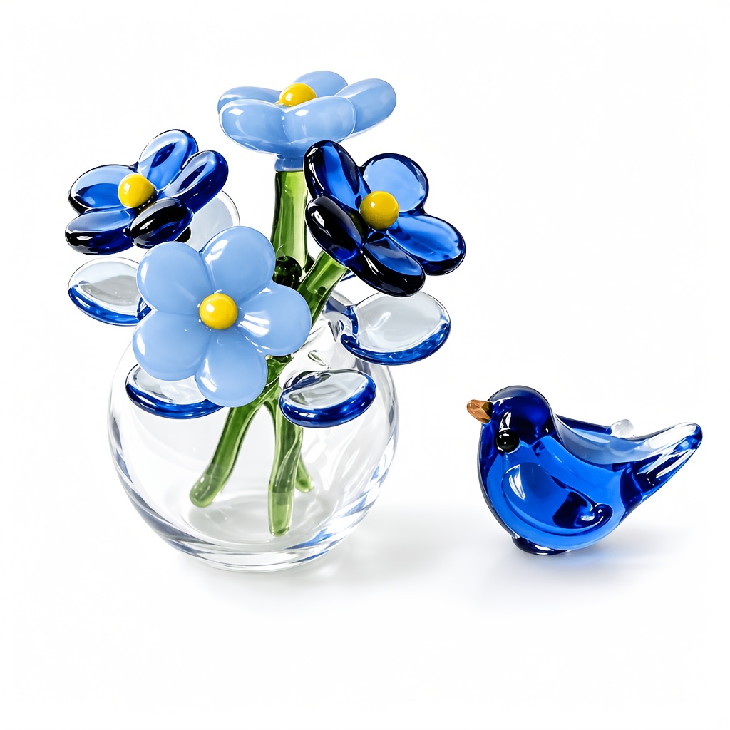 TEMU 6pcs Of Small Flower Decoration Crystal Main Flower, Vase Combination Transparent Luxury Leg Flower And Vase, Containing 4 Small Flowers, 1 Jade