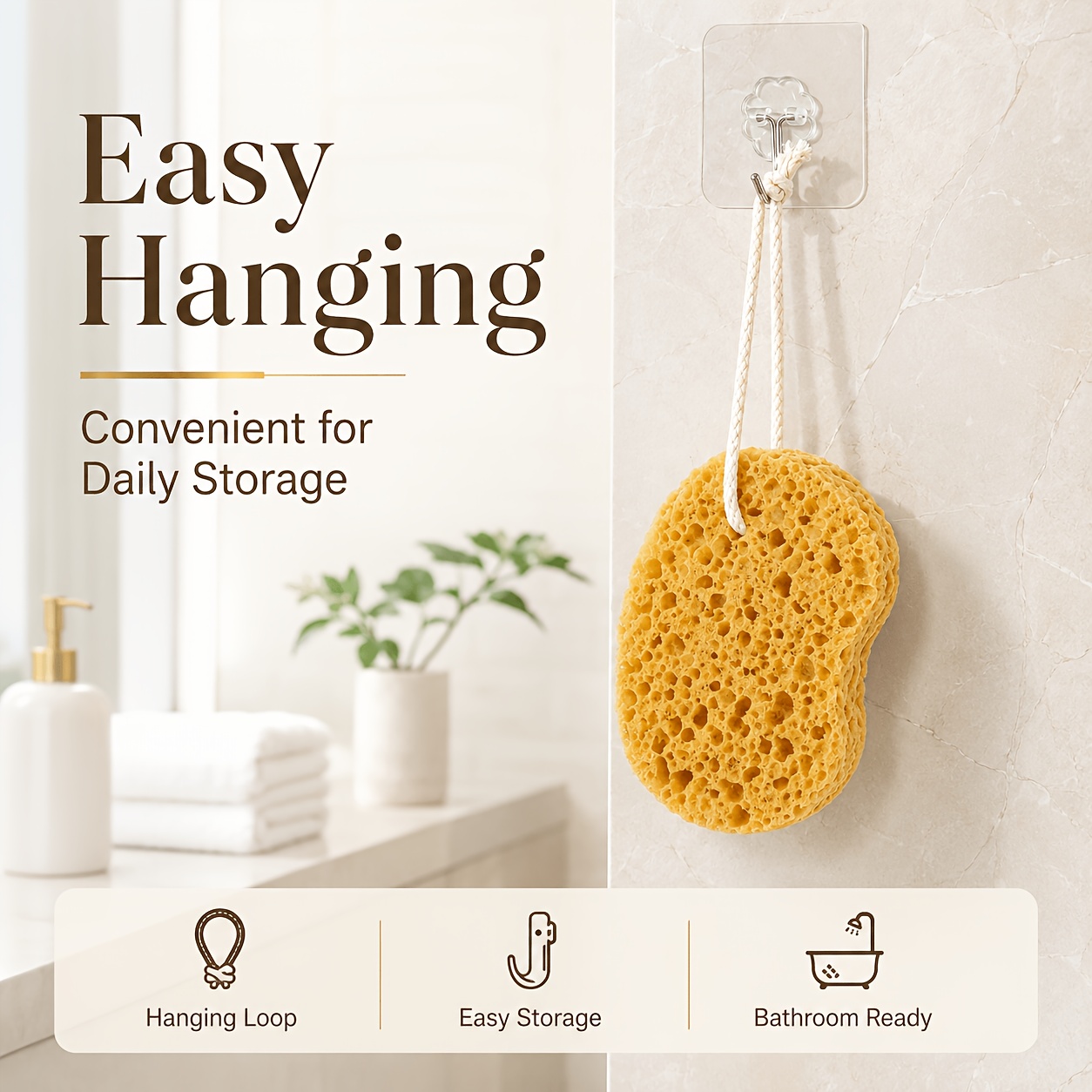 Soft Bath Sponge with Hanging Loop, Daily Cleansing Shower Sponge