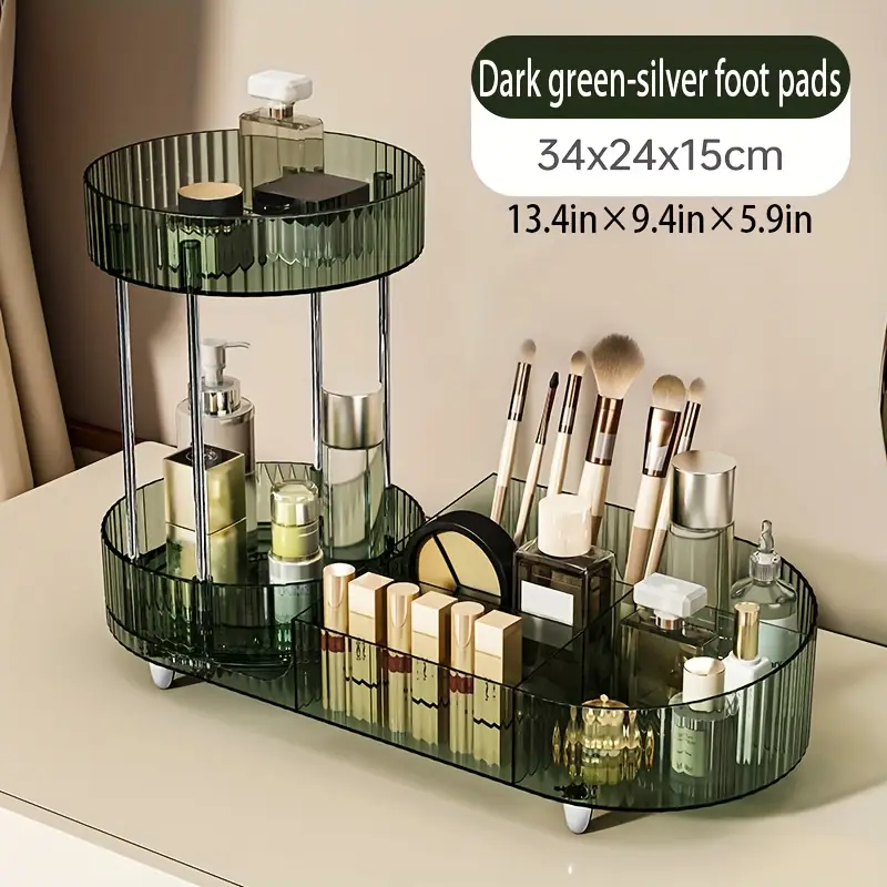 2 layer transparent acrylic makeup storage box with transparent golden silvery pad makeup storage rack for dressing table to store skincare products brushes perfume Product details 6
