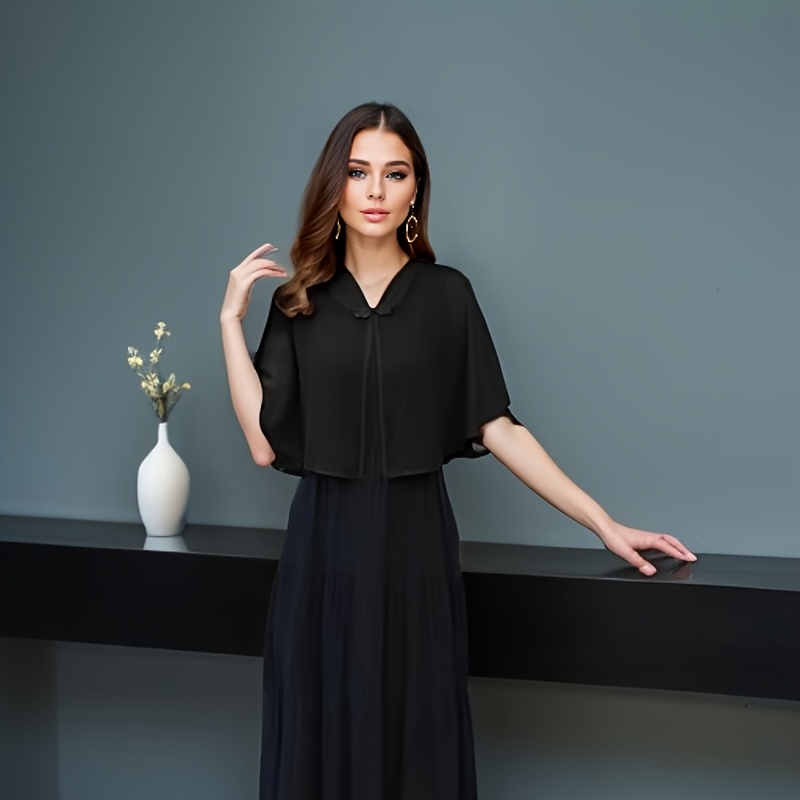 TEMU 1pc Women Chiffon Capelet Shawl Traditional Frog Button Short Bolero Shrug Lightweight Flowy Cover Up For Evening Dress Wedding Guest Cocktail