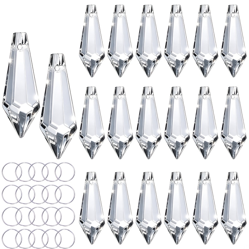 TEMU 20pcs Crystal Icicle Chandelier Prism Pendants, Light Fixture Candle Holder Curtain Christmas Tree , Transparent