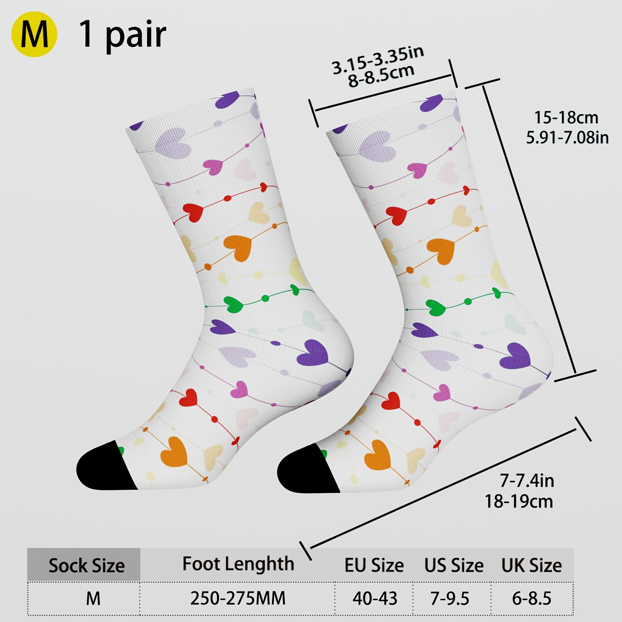 TEMU Men's & Women's Matching Couple Socks With Heart Print - Novelty Sock For Sports, Gym, Running - Breathable Mid-calf Socks Suitable For Casual
