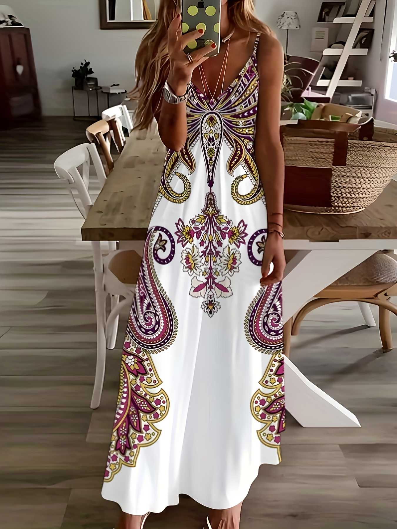 パーティードレス Printed Silk V-Neck Maxi Dress Paisley Print V-Neck Maxi Dress