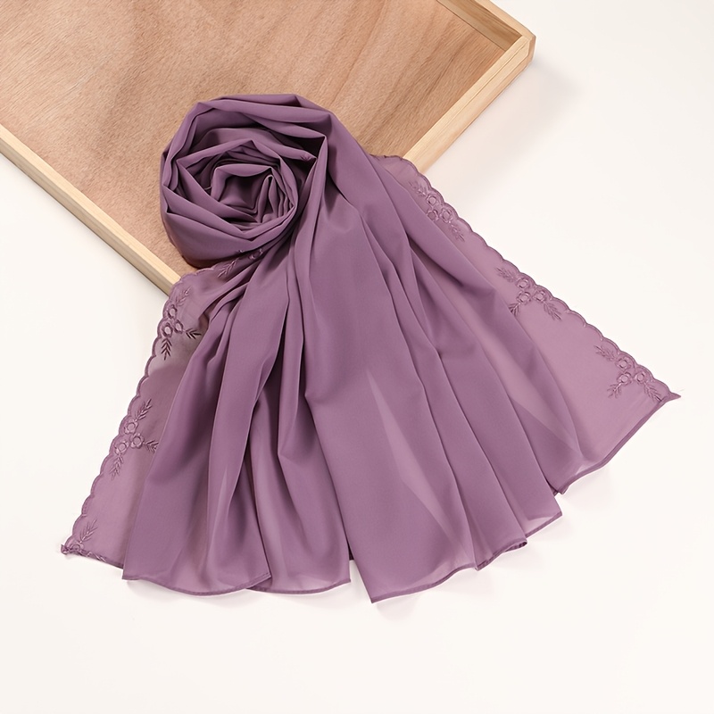 1pc womens solid pearl chiffon embroidered scarf fashion versatile shawl malaysia indonesia hijab