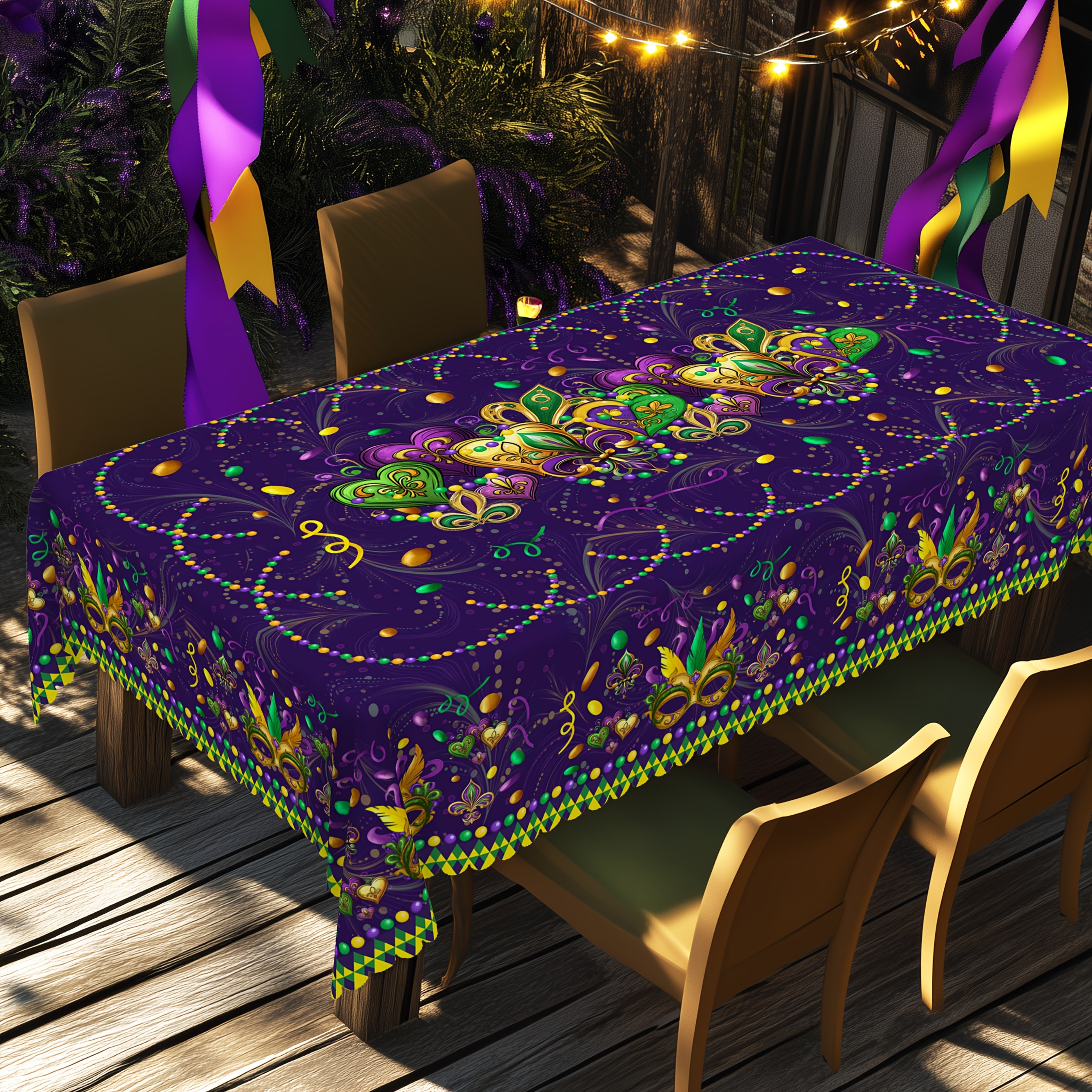 

1pc Mardi Gras Polyester Tablecloth - New Orleans Brazilian Carnival Design, Waterproof, Wrinkle-free, Machine-woven, Round Indoor & Outdoor Table Cover For Home Kitchen Dining Decor