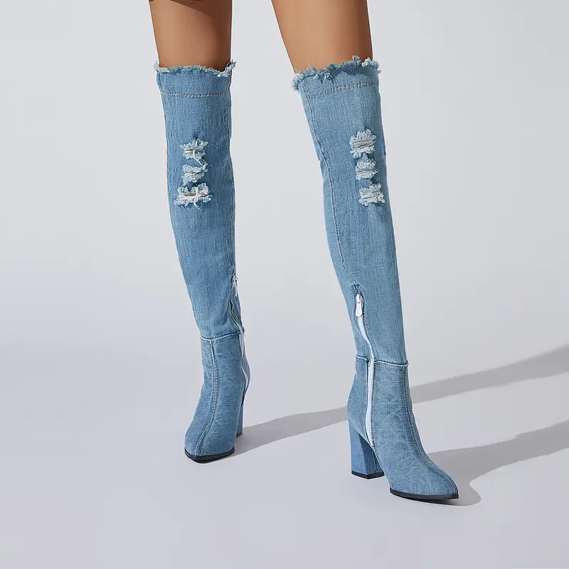 denim dress thigh high boots Mayra Strapless Denim Dress ( Medium Blue ) Ale Accessories