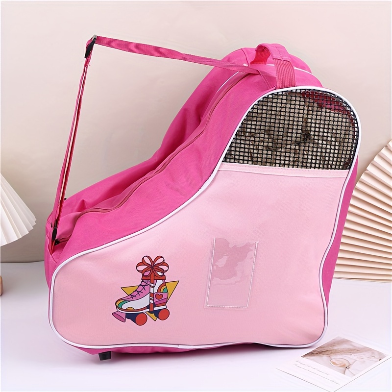 

Large Capacity Roller Skate & Ice Skate Shoe Shoulder Bag - Nylon, Hand-washable In Pink/purple/blue With Mesh Pocket For Easy