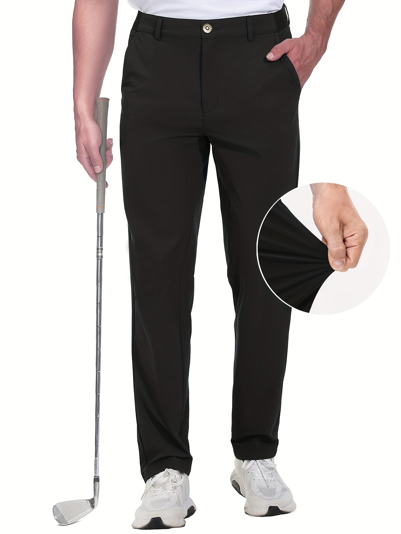 męskie długie spodnie golfowe do   na wiosnę i  , z czterema kieszeniami. wykonane   wygodnej i rozciągliwej mieszanki nylonu i spandexu, tkanina ma właściwości odprowadzania wilgoci i szybkiego schnięcia. silikonowe elastyczne paski na obu stronach pasu zapewniają świetną elastyczność, czyniąc je odpowiednimi do wypoczynku,  , wędrówek, biegania i innych aktywności na świeżym powietrzu. 0