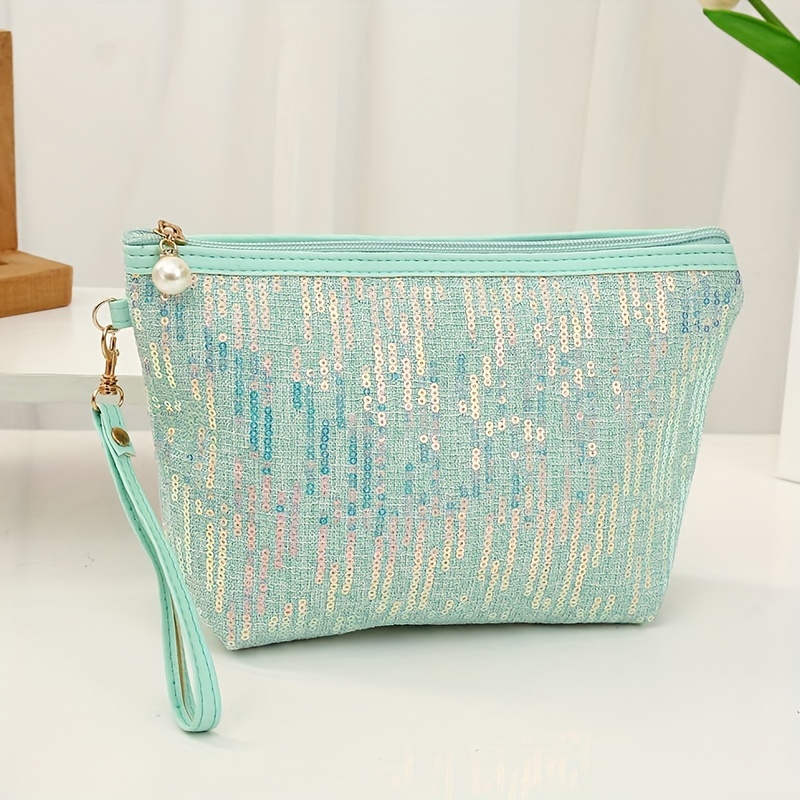 E-shop Eine Make-up-Tasche mit Pailletten und einem Perlenreißverschluss in großem Format, geeignet für Zuhause und unterwegs