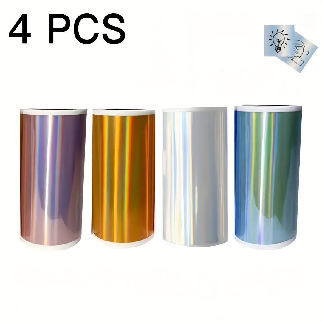Image of 4/ Holographic Stickers + Colored Transparent Self-adhesive Stickers, Suitable For Mini Portable Printer Transparent Sticker Printing Paper, 57mm X 2.5mm, For Photos, Notes, Labels, And Diy