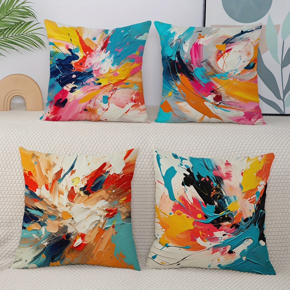 

4pcs, Abstract Square Polyester Cushion Cover, Throw Pillow Cover, Bedroom Accessories, Sofa Cushion Cover, Living Room Throw Pillow Cover (no Pillow Core)