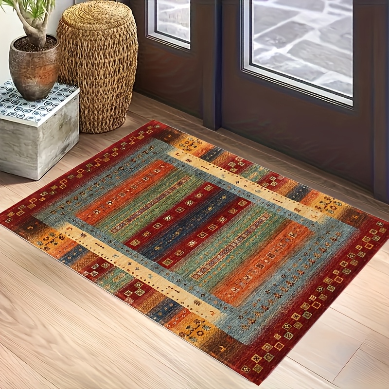TEMU 1pc Bohemian Style Ethnic Design Mat, Rectangular Anti Mat, Soft Machine Washable Floor Mat, Polyester Fiber, Suitable For Living Room, Bedroom