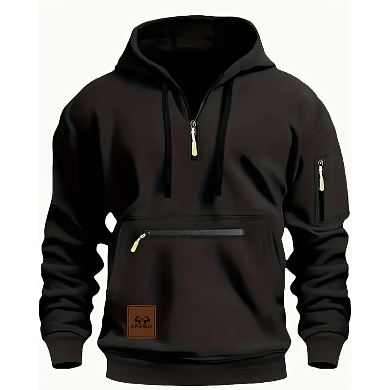 Sweat à Capuche Homme Avec Demi-fermeture éclair - Décontracté Pour Automne Et Hiver