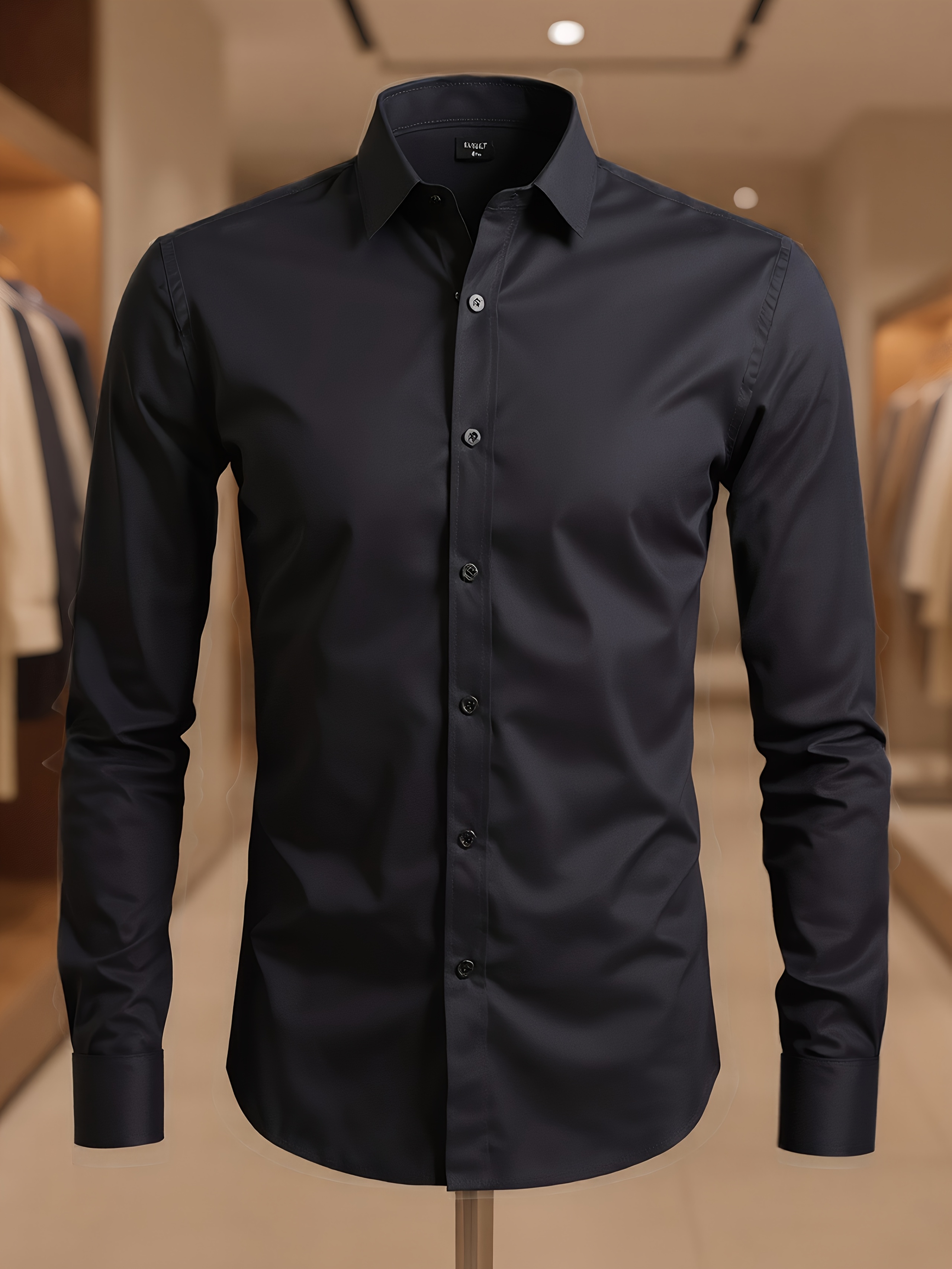 Camisa Casual para Hombre - Color Sólido, Cómoda, Elástica, Suave, Lavable a Máquina y Lavable en Seco, Manga Larga, Corte Regular, con Cuello, Adecuada para Fiestas, Citas, Trabajo, Actividades y Ropa Casual de Fin de Semana para el Día a Día
