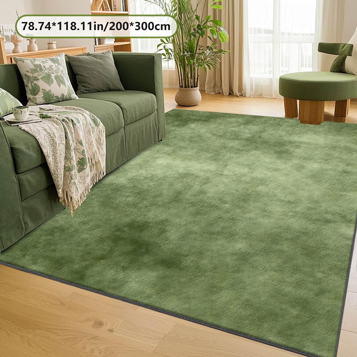 TEMU Zulida Modern Minimalist Olive Green Plush Soft Polyester Mat Mat - Large Area 2d Printed Non-shedding Floor Mat, Machine Washable With Dot
