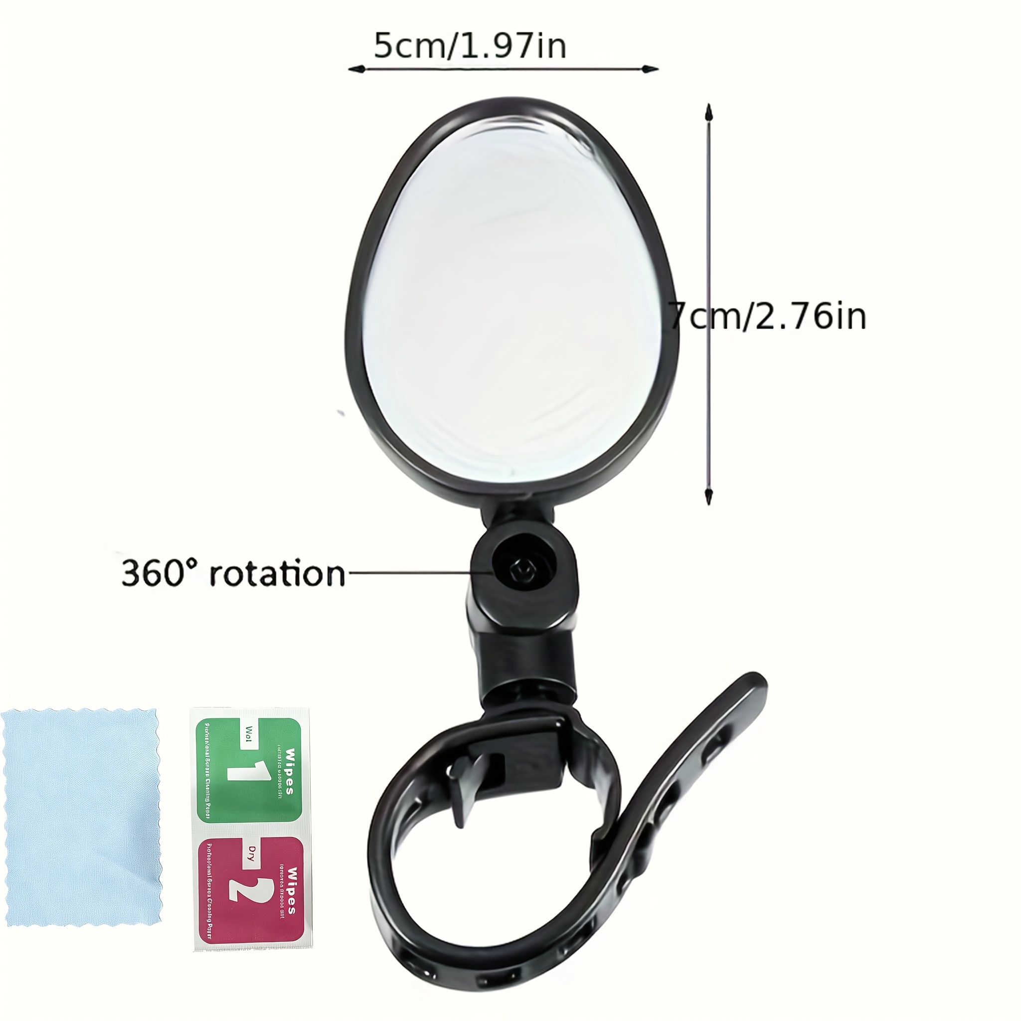TEMU 4pcs Set (includes 1 Mirror + 3 Cleaning Tools), 1 Bicycle Rearview Mirror - 360-degree Rotatable Wide-angle Convex Mirror, Suitable For