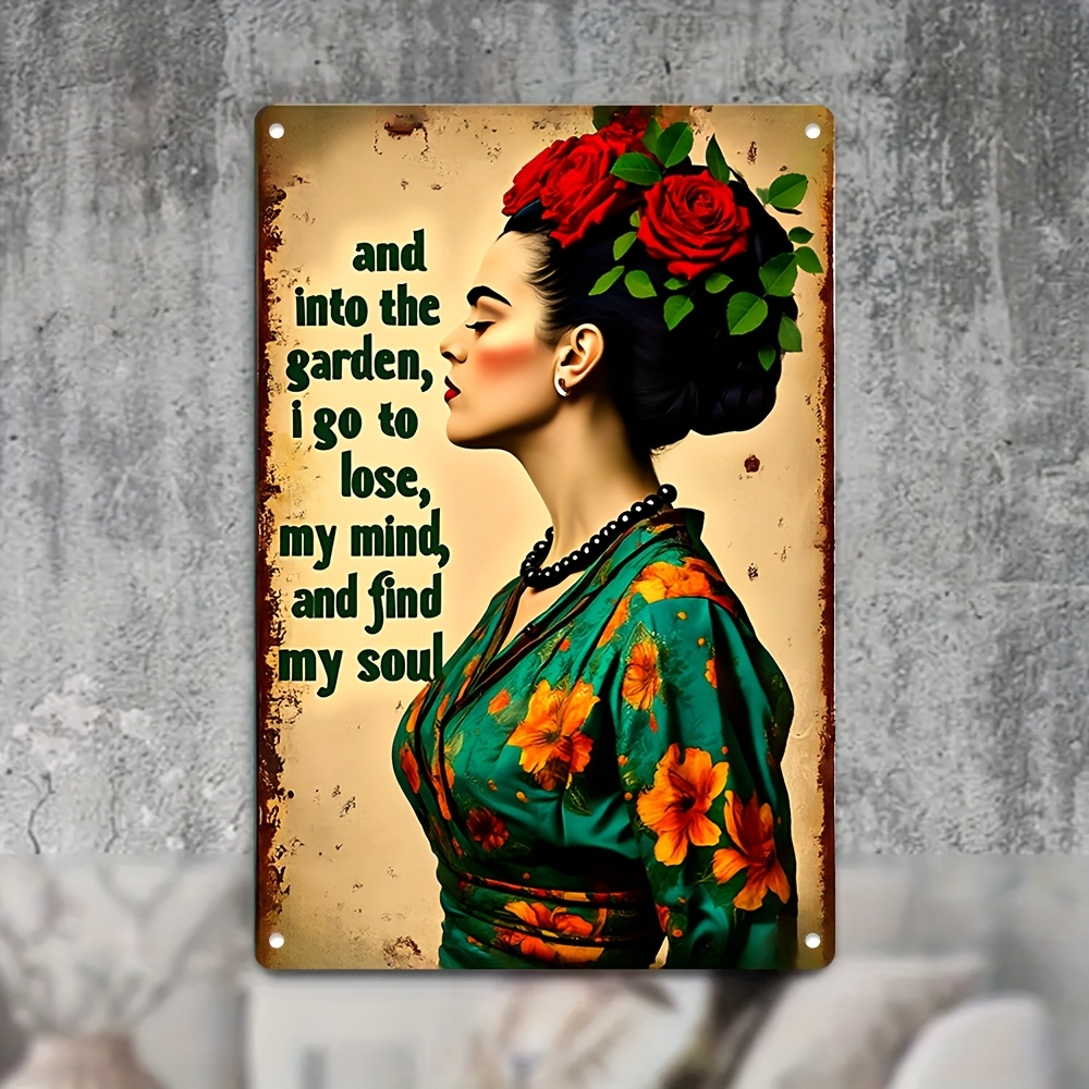 E-shop Eine Fotografie einer Frau mit einer Blume im Haar. Metall Eisen Schild, (8X12 Zoll/20 cm * 30 cm), Wandkunst Dekoration, Geeignet für