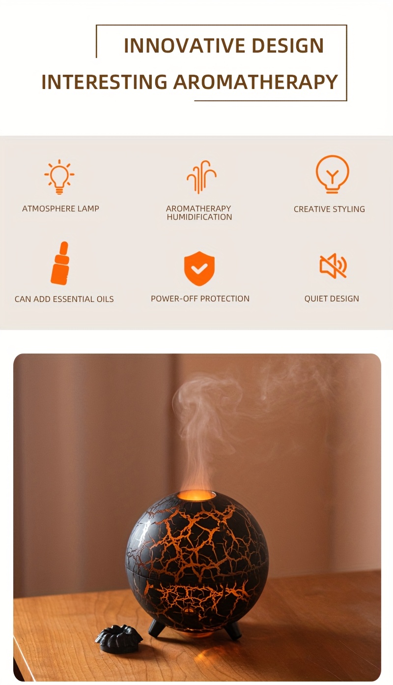 Humidificateur et Difuseur de Parfum Globe Craquelé - Créateur de Brume Compact pour Huiles Essentielles, Décor de Bureau/Chambre
