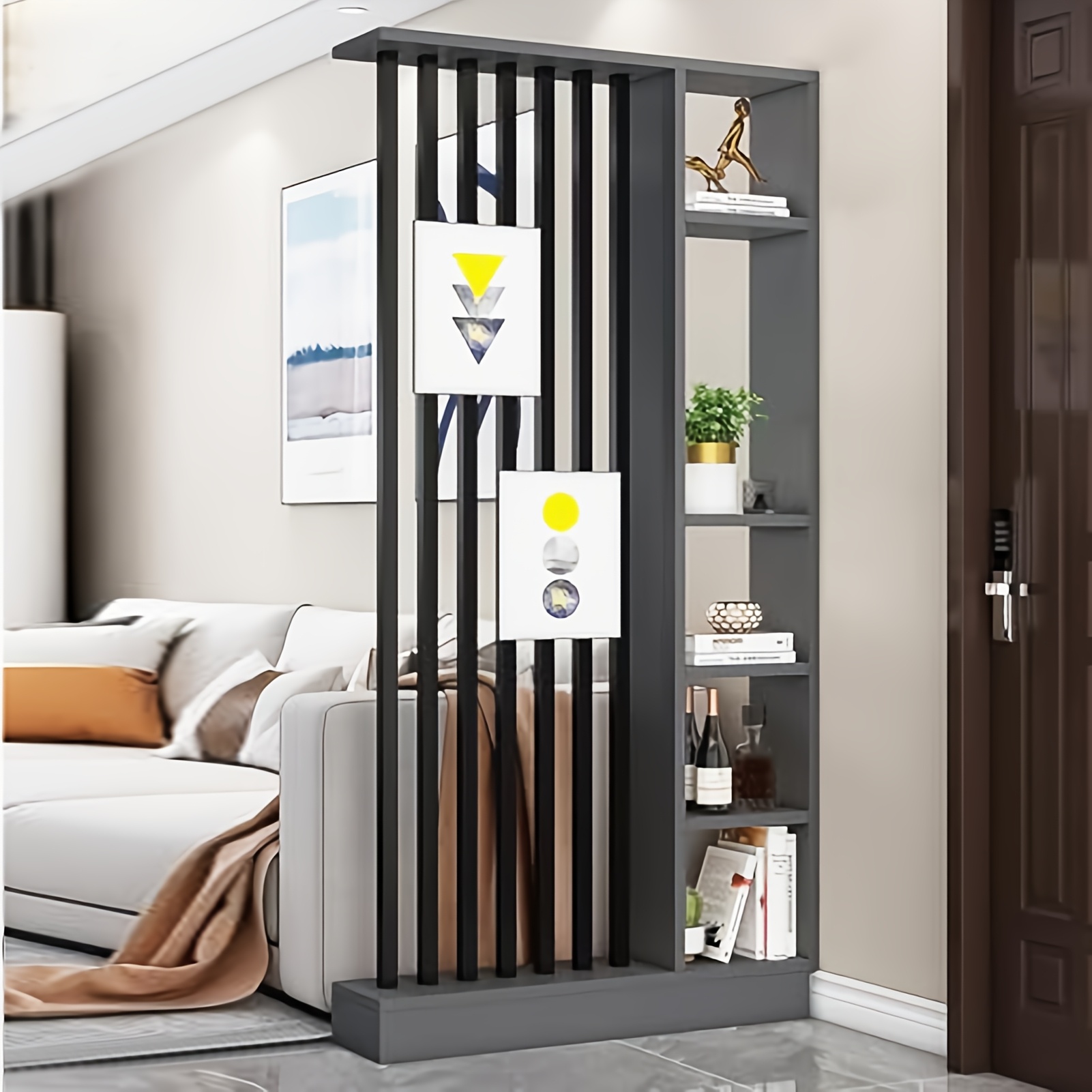 Image of Wall Room Divider, Entrance Hall Partition With Shelves, Freestanding Privacy Screen For Home Decoration Office