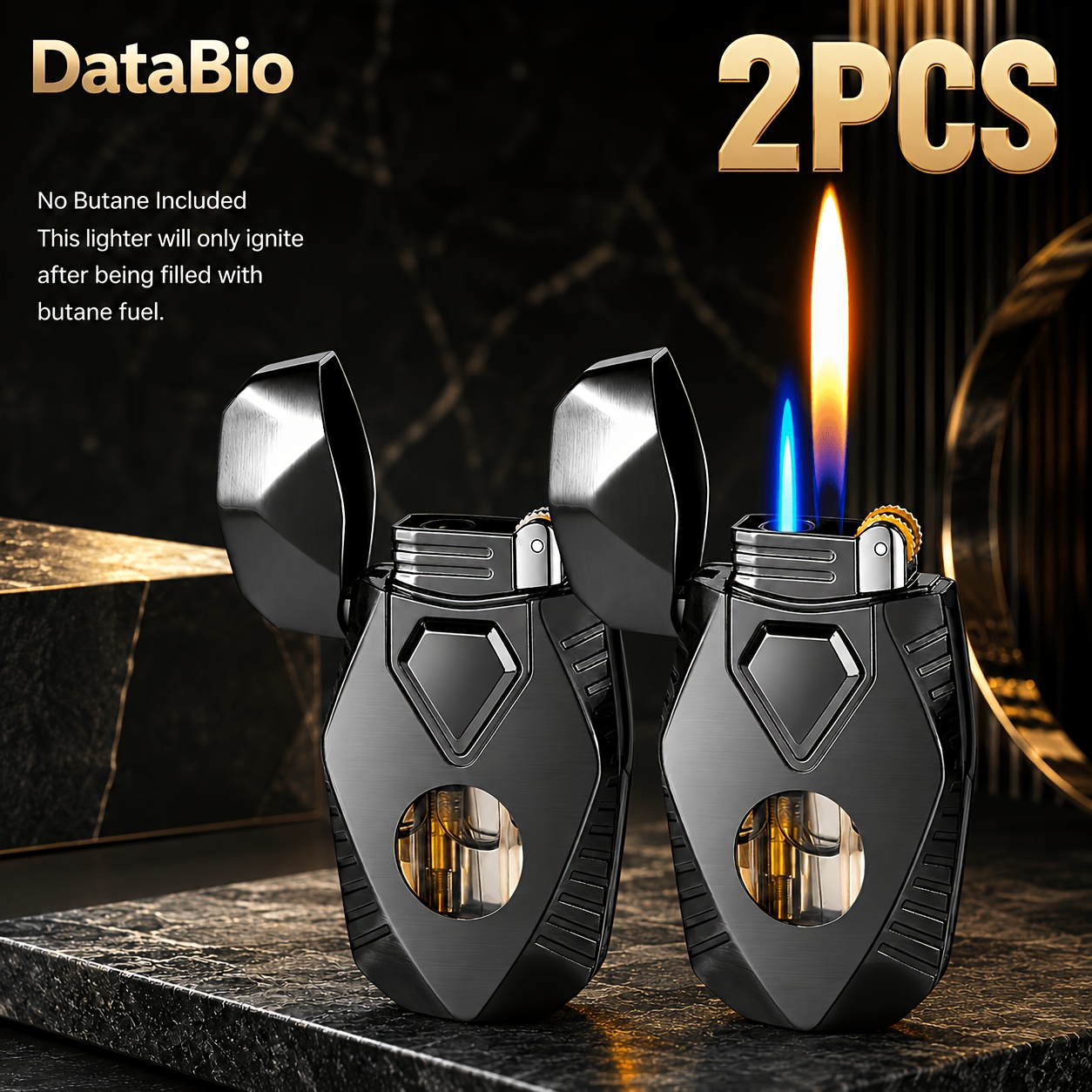 TEMU (no Butane) 2-pack Refillable Butane Lighters, Dual Flame Metal Lighter With Windproof Flame And Soft Flame, Compact Pocket Lighters For Candle