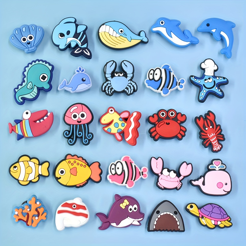 

25pcs Animal Shoe Charms Set, Assorted Fish, Whale, Shark, Turtle, Plastic Clog Sandals Accessories, Ocean Theme Decoration