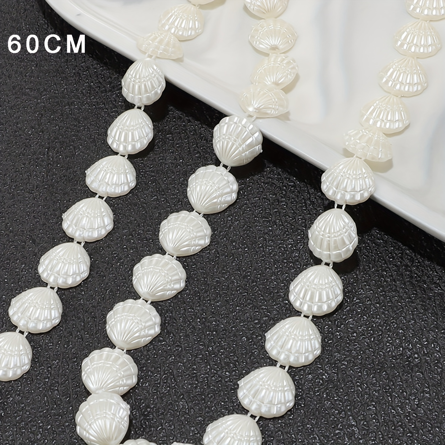 Image of 60cm/bag Sea Shell Seashells Shell Flowers Ivory Faux Pearl Beads Garland Pearl Bead Roll Strand And Fishing Line Artificial Pearls String Beads Chain Garland Flowers Wedding Christmas Tree Decoration