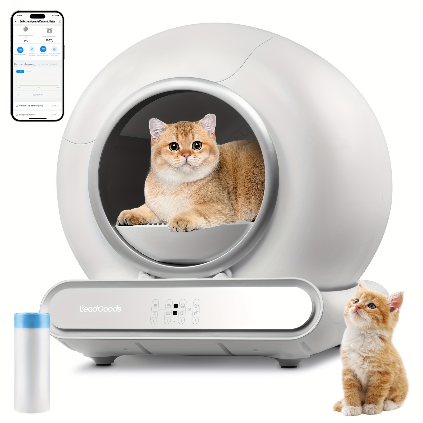 self cleaning litter box 65l large capacity cat toilet automatic litter box large capacity self cleaning litter box app control suitable for multiple cats without battery