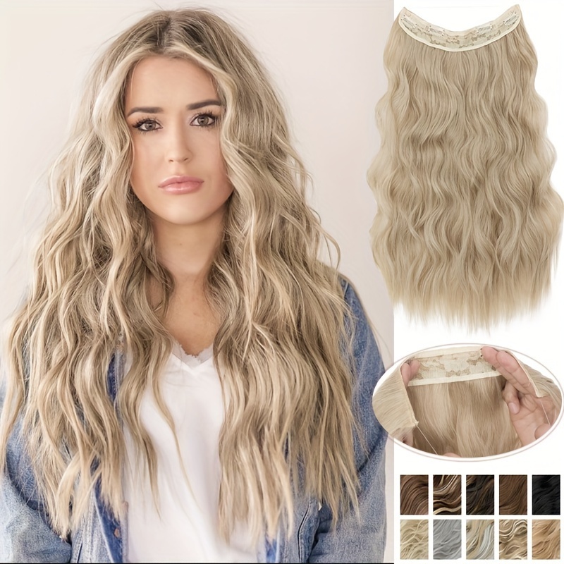 s noilite invisible wire hair extensions with transparent wire adjustable size with 4 secure clips synthetic hair piece long wavy secret headband hairpieces for women 20 inch ombre brown highlight details 1