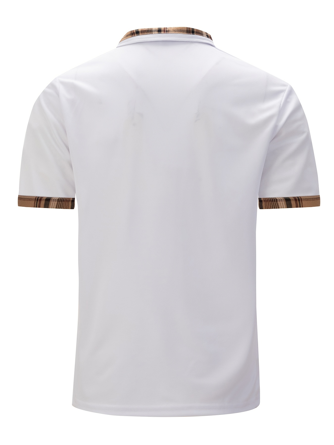 1pc Chemise Polo En Polyester Décontractée D'été Pour Hommes Avec Détail de Poche À Carreaux, Manches Courtes, Tissu Tricoté, Légèrement Extensible, Coupe Régulière, Col À Revers, Boutonnière - Sans Ceinture
