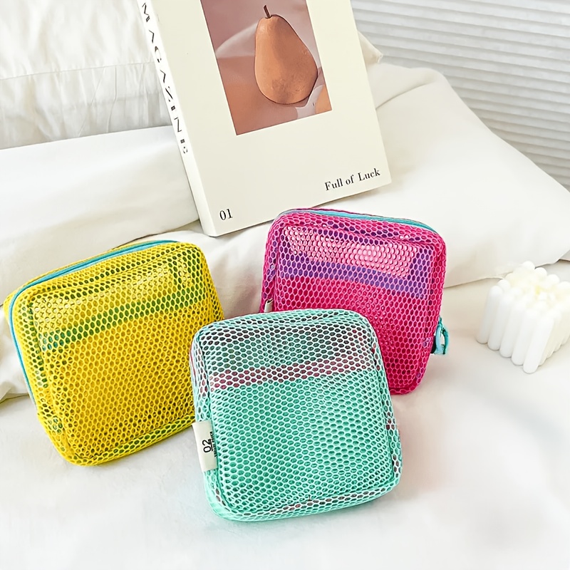 1 person random color tofu shaped mini wallet large capacity net fabric makeup bag dopamine net fabric ladys purse colorful