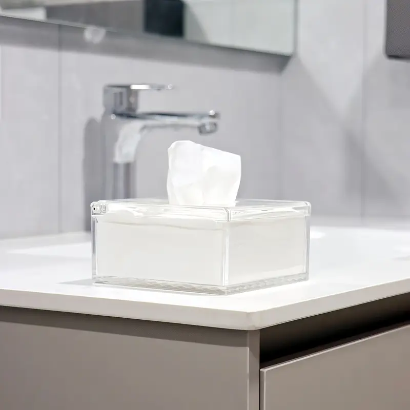1pc sleek european style transparent acrylic tissue box holder durable wear resistant smooth dispensing design ideal for living room dining room bathroom decor bathroom accessories european style holder clear acrylic material toilet paper holders Product details 4