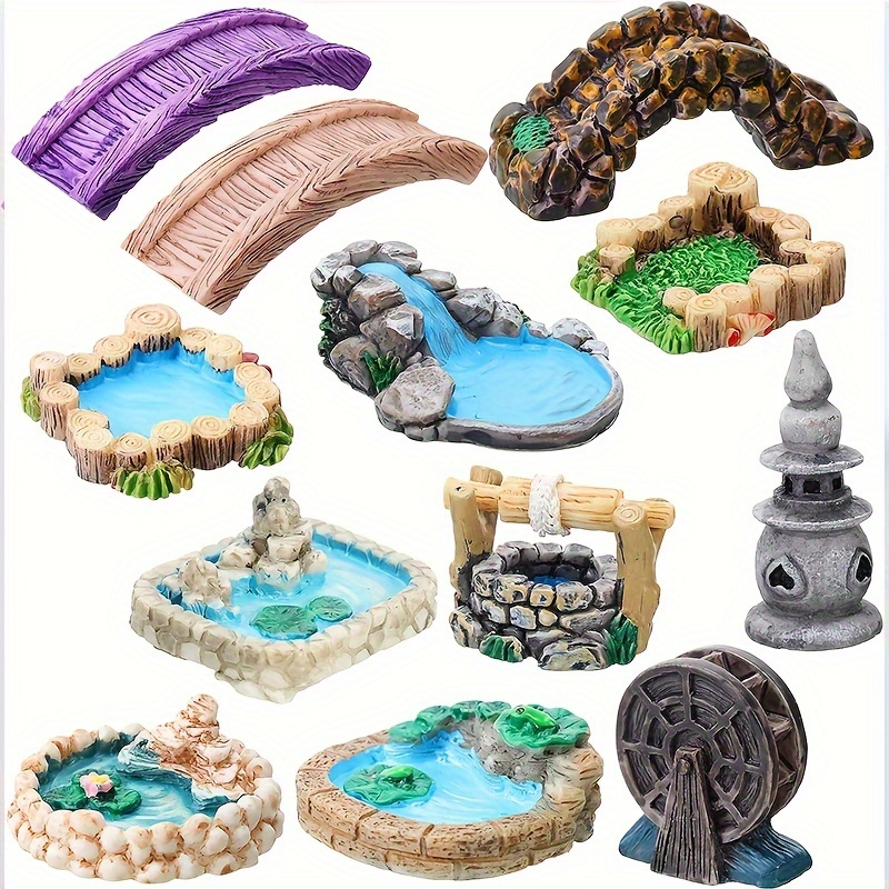 

Resin Miniature Garden Figurine Set - 4 Pieces, Fairy , Pond, Lighthouse & , Indoor & Outdoor Decor For Craft & Garden Decoration ()