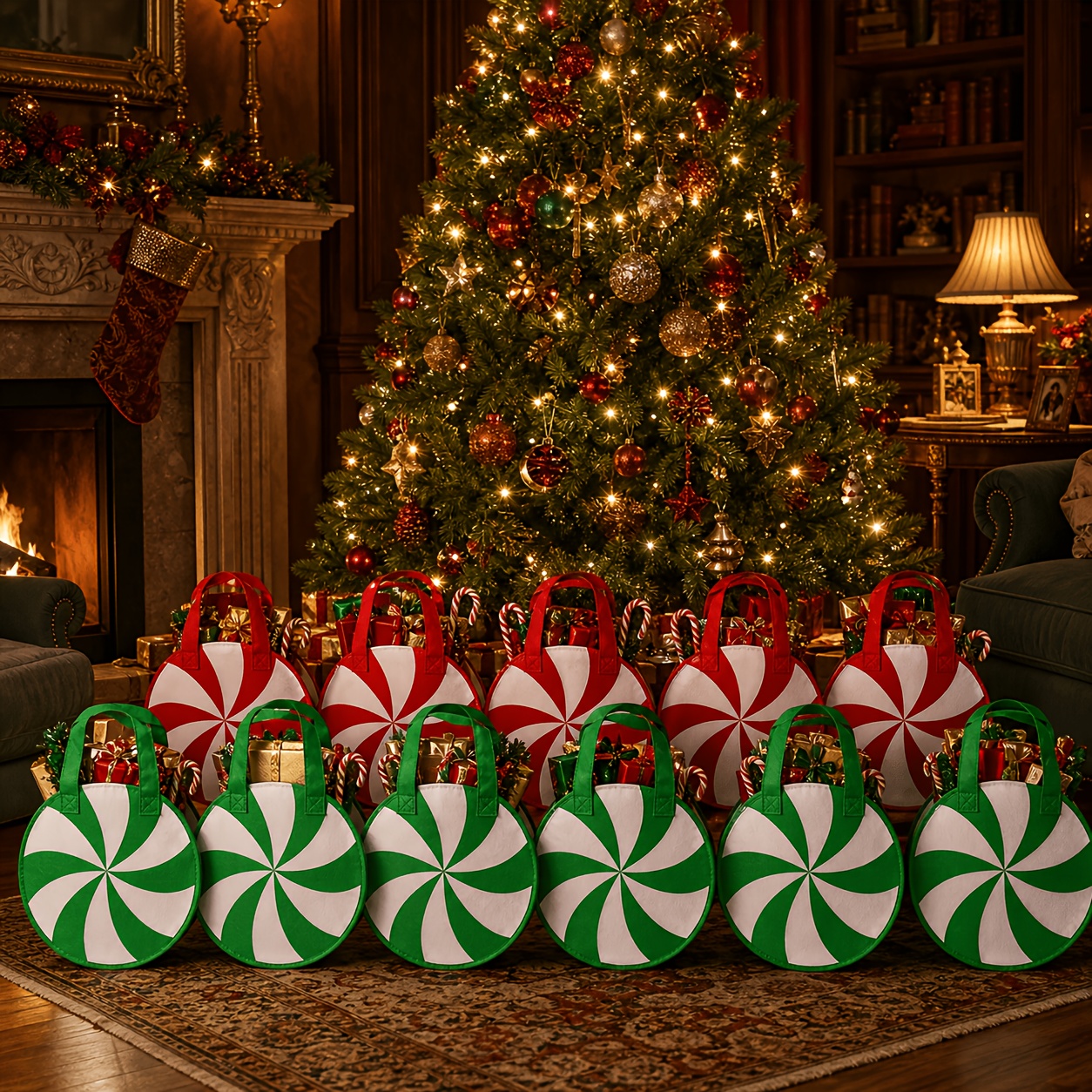 TEMU Lot de 12 sacs bonbons de Noël, sacs cadeaux de bonbon à la , sacs d'emballage en tissu non tissé à motif tourbillon , sacs de de fête de Noël,
