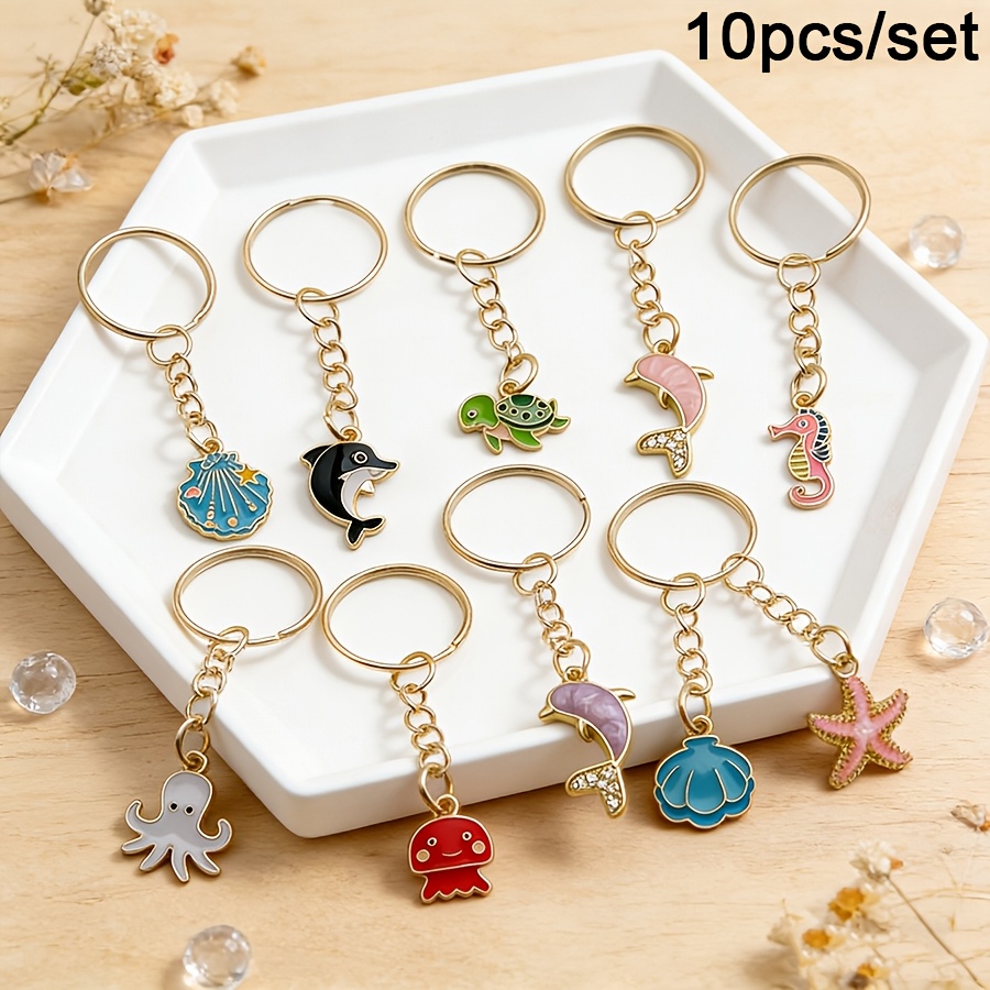 Image of 10pcs/set Ocean Theme Keychains, With Additions Such As Turtles, , Scallops, Octopuses, , Etc., For Bag And Key Decorations, Small Gifts For Birthday Parties/christmas