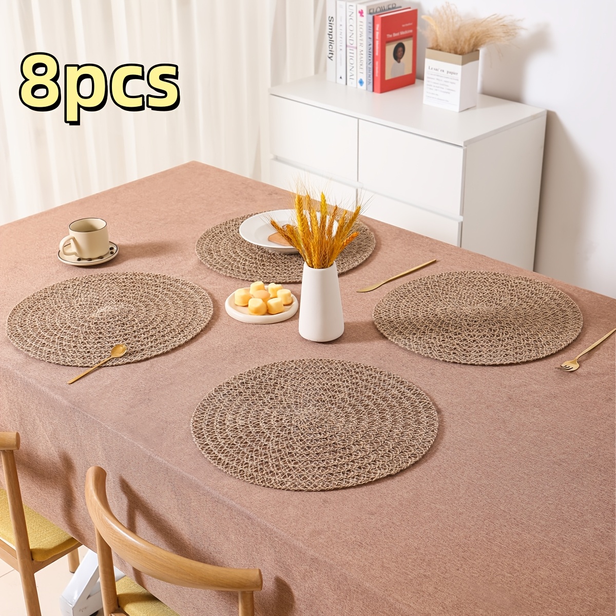 TEMU 4/6/8pcs Placemats, Place Mats Ronds En Jute, Style Naturel Décoration de Table de , Place Mats de Table À Café, Place Mats de Bol Et de Plate,