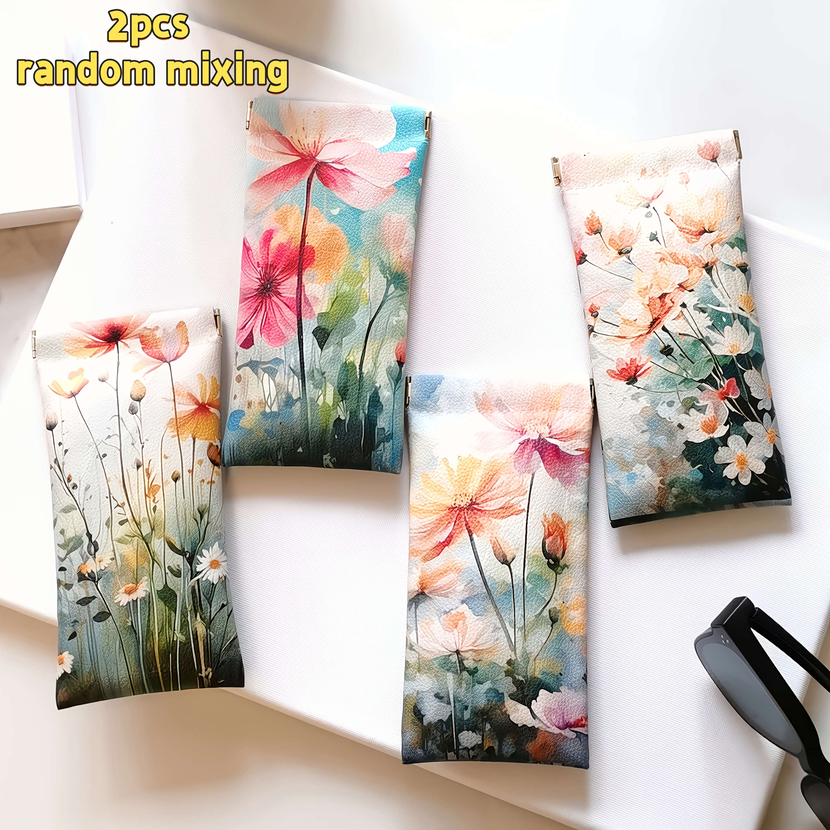 Image of 2pcs/set Glasses Case, Faux Leather Glasses Bag, Glasses Case, Glasses Storage Bag, Glasses Additions, Glasses And Bag, Cosmetic Bag, Small Items Storage Bag ( 4 Styles ) Is A For Sending