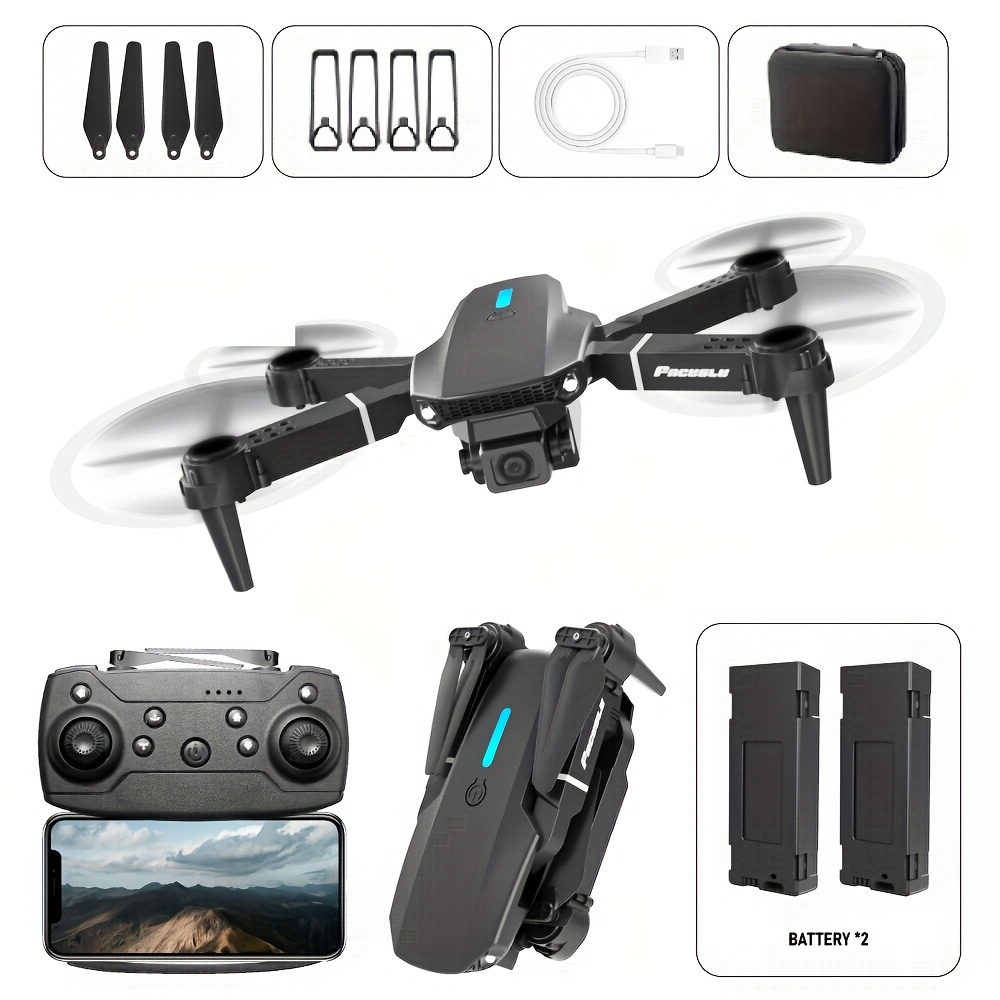 Ulepszony dron E88 z optycznym pozycjonowaniem przepływu światła - WiFi, dwustronnie składany zdalnie sterowany quadcopter z funkcją utrzymywania wysokości, idealny dla początkujących i rozrywki na świeżym powietrzu, doskonały prezent na Boże Narodzenie, Halloween i Dzień Dziękczynienia, najlepszy mini quadcopter, składany