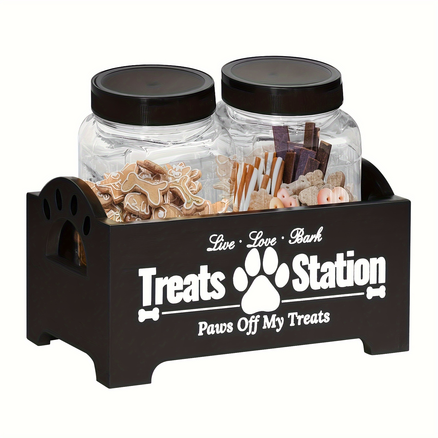 

1pc Wooden Pet Treat Station, Pet Food Storage Organizer, Paw Design, Pet Supplies, Home Storage And Organizer