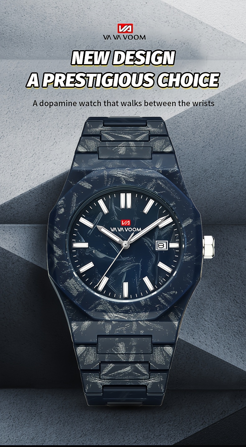 mens luxury quartz watch 40mm oval blue dial luminous calendar feature   marble striped plastic strap waterproof 30m battery powered electronic movement non rechargeable button battery regular cleaning   leisure wristwatch details 0