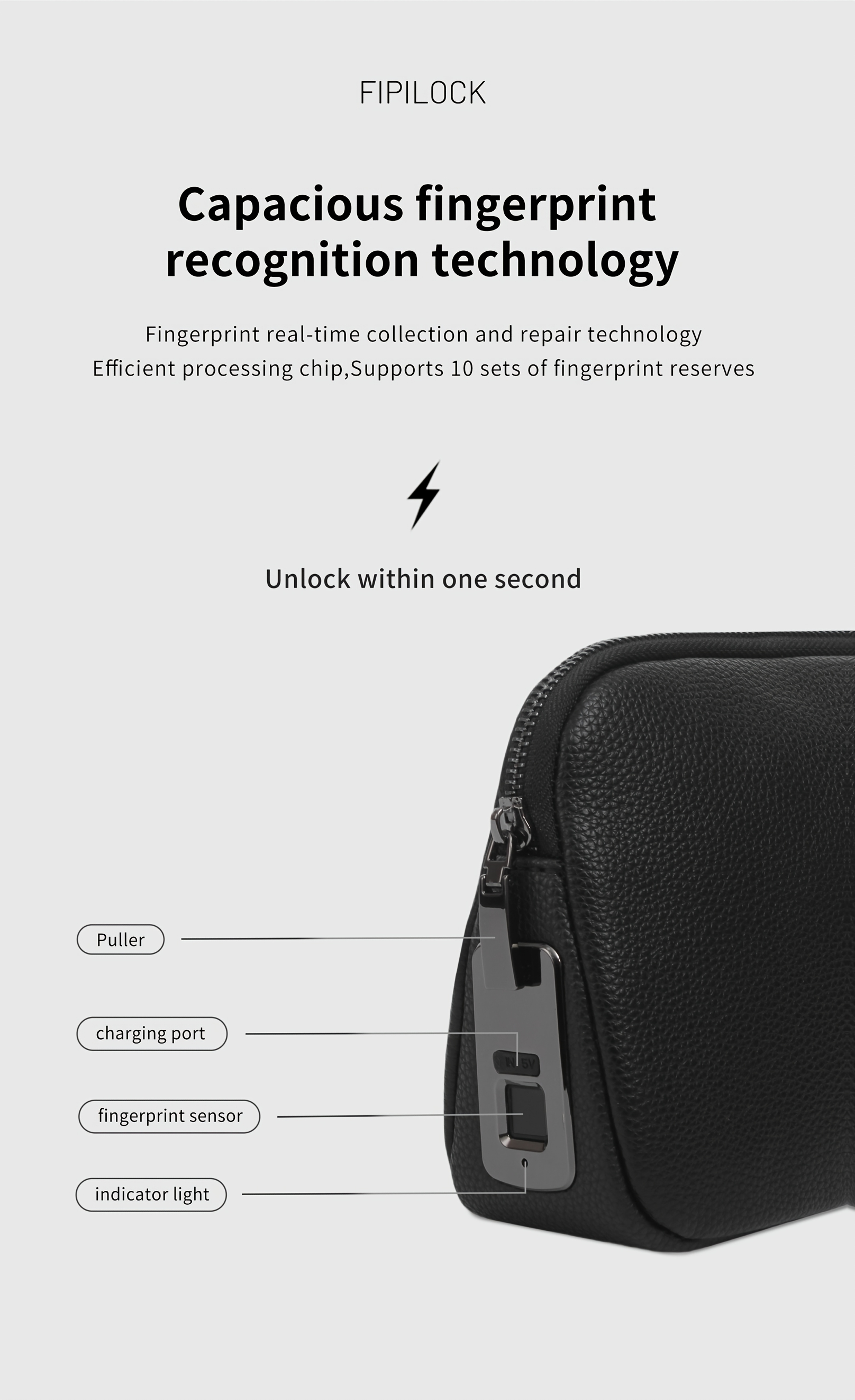 Unisex Smart Fingerprint Lock Makeup Travel Bag - USB Rechargeable Anti-Theft Handbag with Gift Box, Multiple Colors, Synthetic for Daily Commute & Travel, Secure Travel Bag, Sleek Design, Durable Zipper Closure