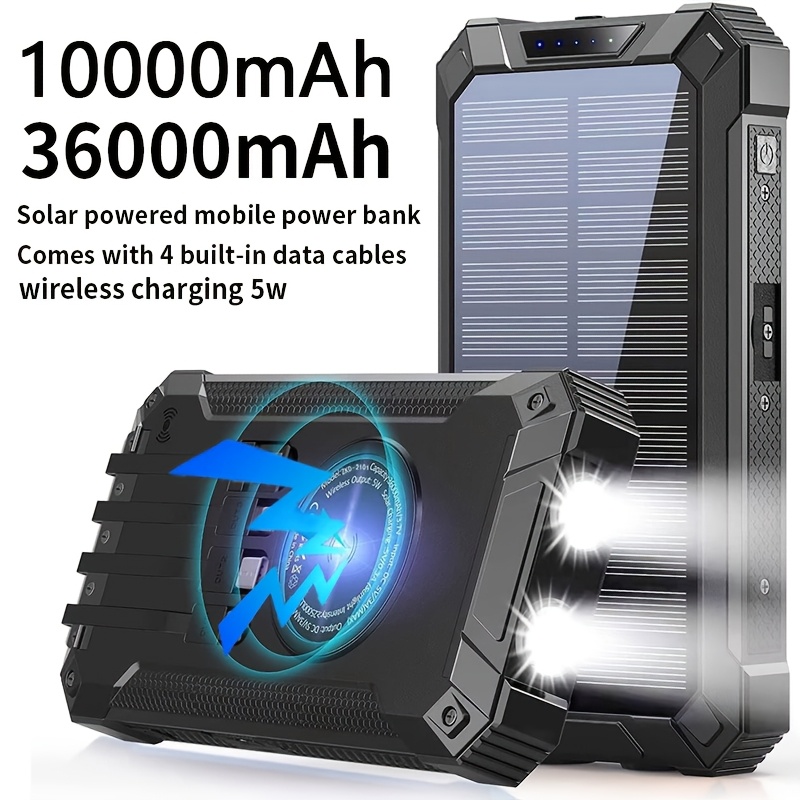 2025 super10000 36000mah usb portable charger solar power bank for cell phone solar mobile   power portable charger for all devices long lasting travel camping led flashlight multi fold solar power bank