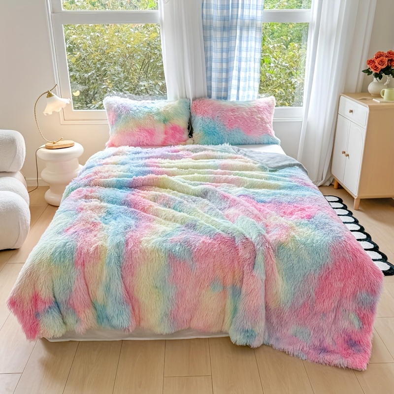Long-haired Rainbow Style Independent High-hair Quilt Blanket Bed Sofa Blanket You A Warm And Comfortable Sleep