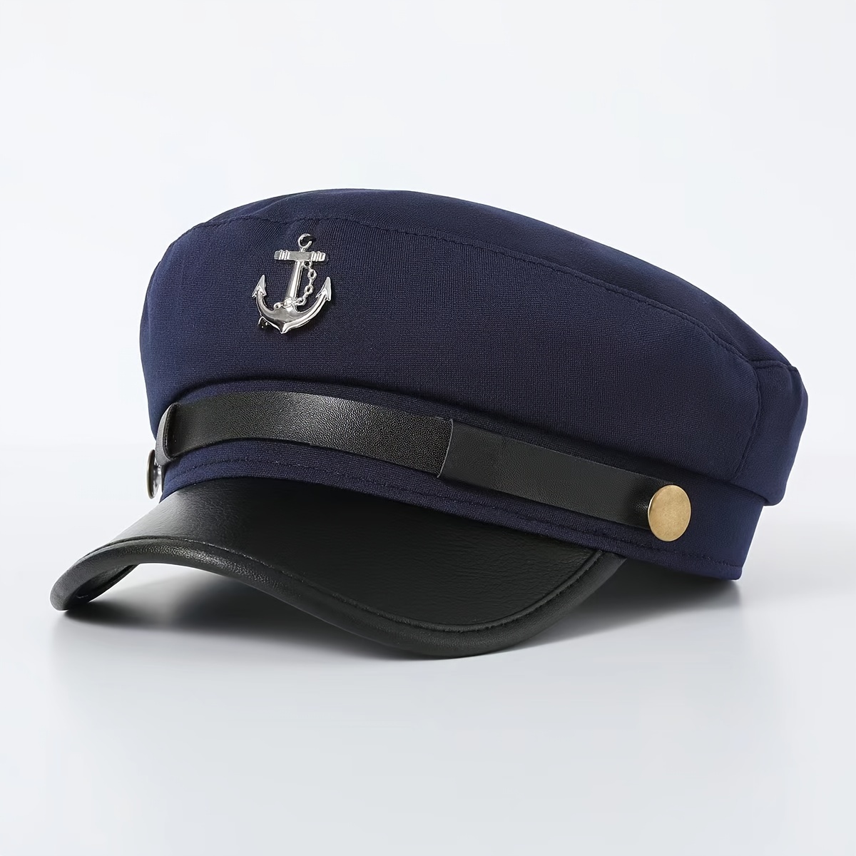 E-shop Unisex Stück Metall Piraten Logo Dekoration Marineblauer Baskenmütze Einfache Kunstleder Schnalle Klassische Mode PU Krempe Newsboy Mütze